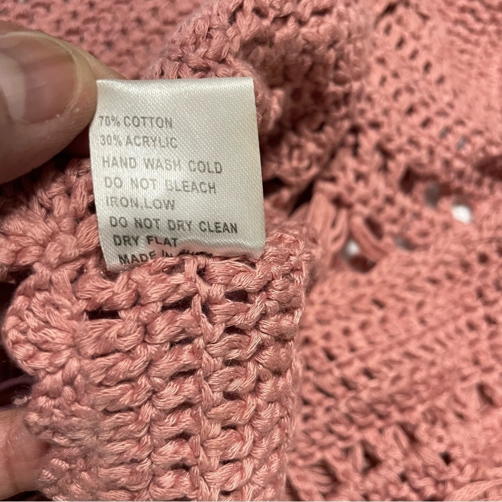 POL Crochet Fringe Crop Top Bralette – Boho Festival Tank, Dusty Rose Pink, Sz L - Picture 12 of 14
